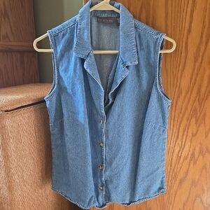 Denim Blue Sleeveless Button-Down Shirt Vest